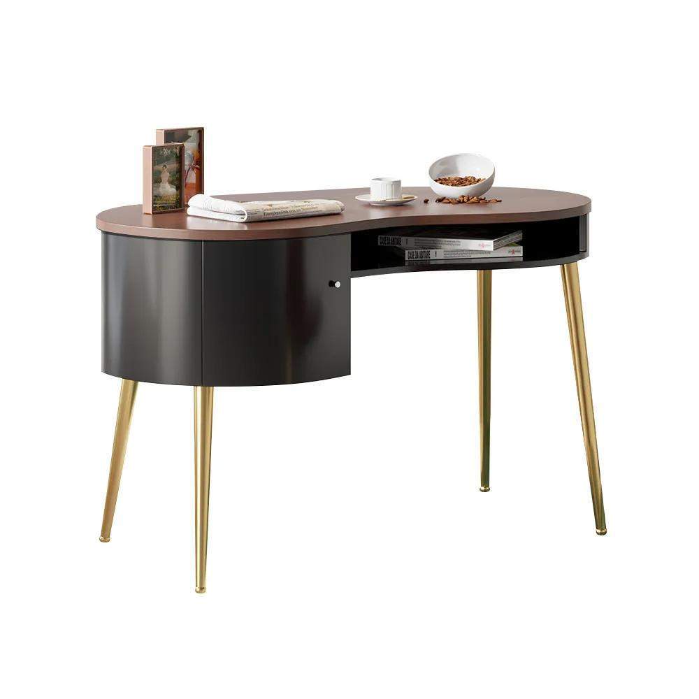 Mid Century Modern Curved Office Desk Computer Desk with Shelf & Storage-Desks,Furniture,Office Furniture