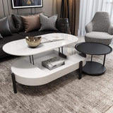 Juego de mesa de centro y mesa auxiliar lacada con almacenamiento superior elevable en blanco y negro
