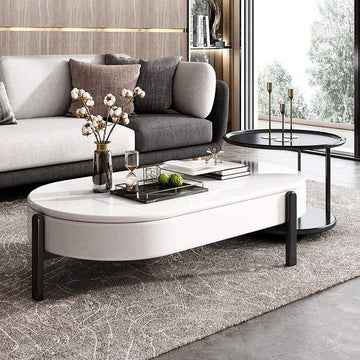 Lift Top Storage Lacquer Coffee Table And Side Table Set in White & Black-Richsoul-Coffee Tables,Furniture,Living Room Furniture