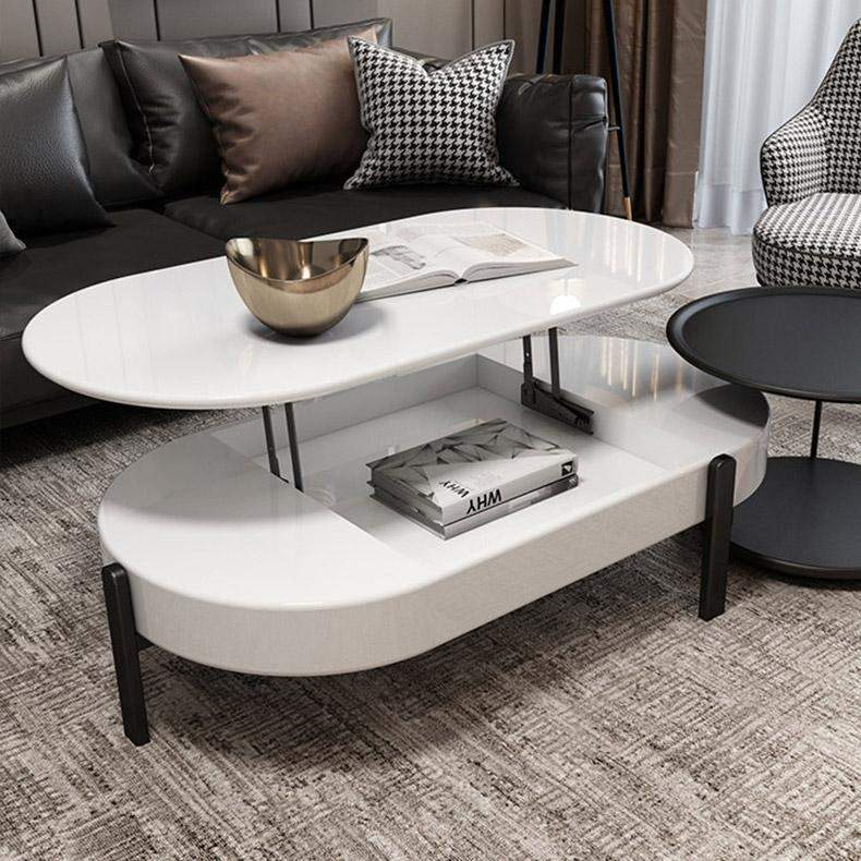 Lift Top Storage Lacquer Coffee Table And Side Table Set in White & Black-Richsoul-Coffee Tables,Furniture,Living Room Furniture
