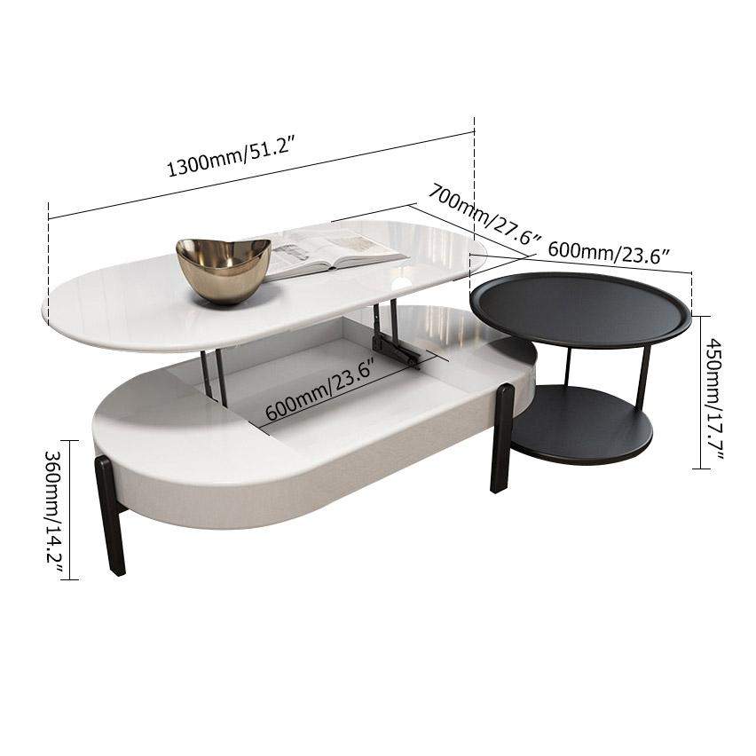 Lift Top Storage Lacquer Coffee Table And Side Table Set in White & Black-Richsoul-Coffee Tables,Furniture,Living Room Furniture