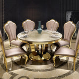47" Modern Round Faux Marble Top Dining Table with Stainless Steel Base in Beige