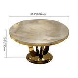 47" Modern Round Faux Marble Top Dining Table with Stainless Steel Base in Beige