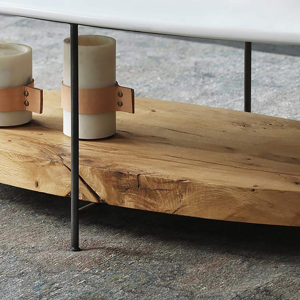 39" White & Natural Oval Coffee Table with Storage Shelf Water Proof & Scratch-Resistant-Richsoul-Coffee Tables,Furniture,Living Room Furniture