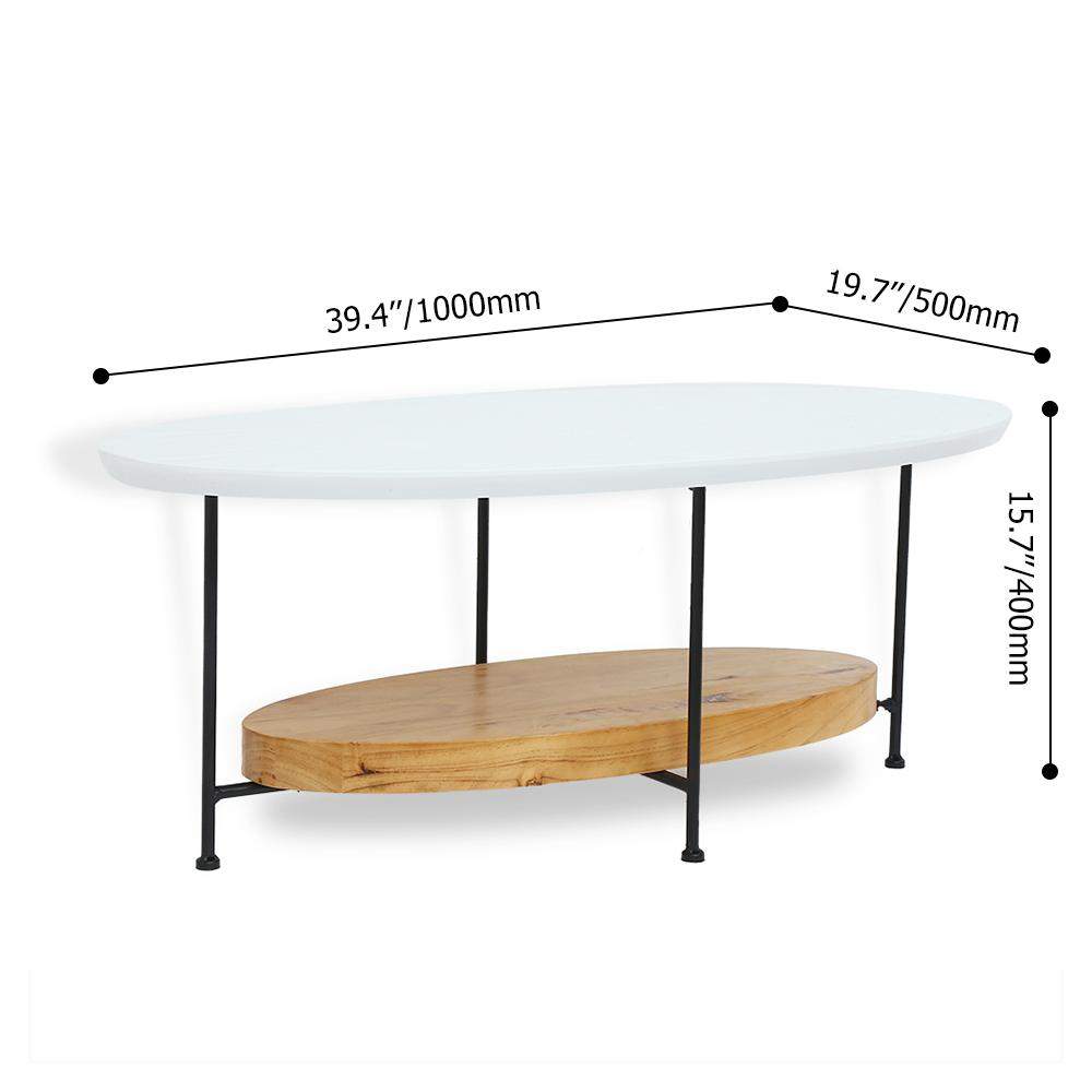 39" White & Natural Oval Coffee Table with Storage Shelf Water Proof & Scratch-Resistant-Richsoul-Coffee Tables,Furniture,Living Room Furniture