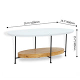 39" White & Natural Oval Coffee Table with Storage Shelf Water Proof & Scratch-Resistant-Richsoul-Coffee Tables,Furniture,Living Room Furniture