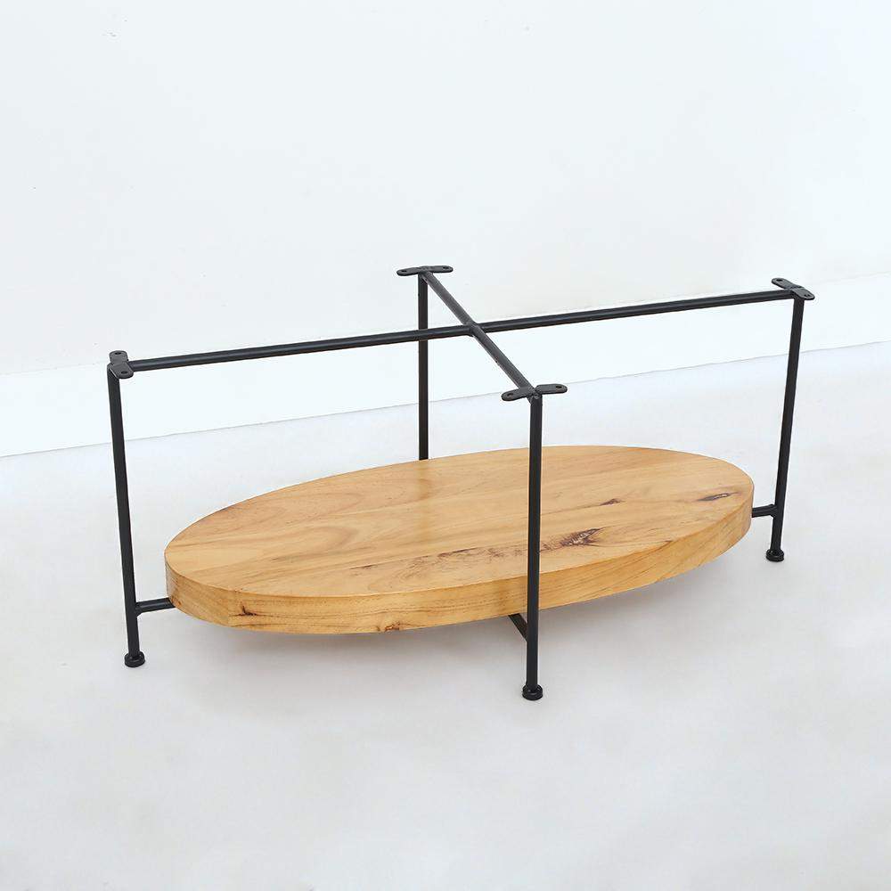 39" White & Natural Oval Coffee Table with Storage Shelf Water Proof & Scratch-Resistant-Richsoul-Coffee Tables,Furniture,Living Room Furniture