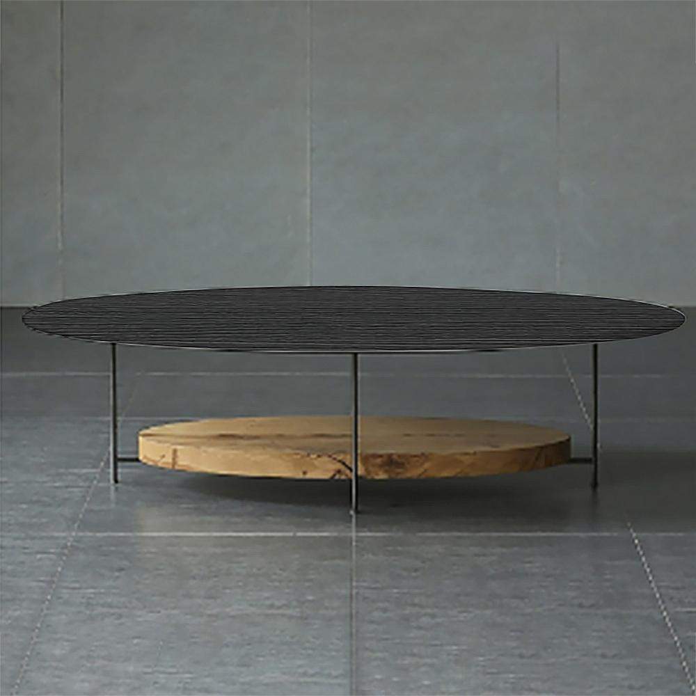 39" White & Natural Oval Coffee Table with Storage Shelf Water Proof & Scratch-Resistant-Richsoul-Coffee Tables,Furniture,Living Room Furniture