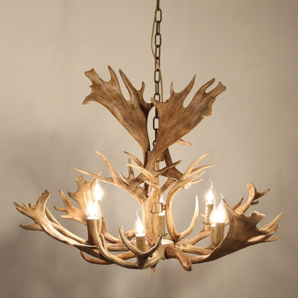 Faux Antler 43" Wide Rustic Cascade Antler Chandelier 8 Candle Lights