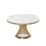 Modern 51" Round Dining Table Faux Marble Tabletop & Golden Stainless Steel Pedestal