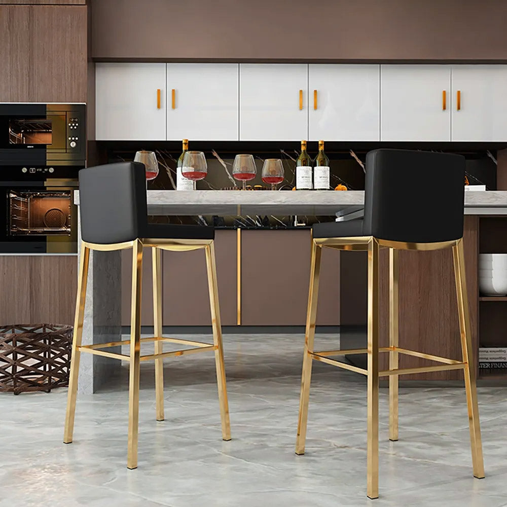 Black Counter Height Bar Stool Faux Leather Upholstery Counter Stool Footrest Set of 2
