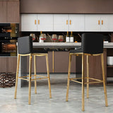Black Counter Height Bar Stool Faux Leather Upholstery Counter Stool Footrest Set of 2