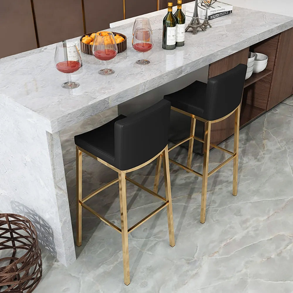 Black Counter Height Bar Stool Faux Leather Upholstery Counter Stool Footrest Set of 2