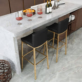 Black Counter Height Bar Stool Faux Leather Upholstery Counter Stool Footrest Set of 2