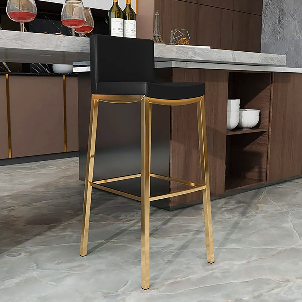Black Counter Height Bar Stool Faux Leather Upholstery Counter Stool Footrest Set of 2