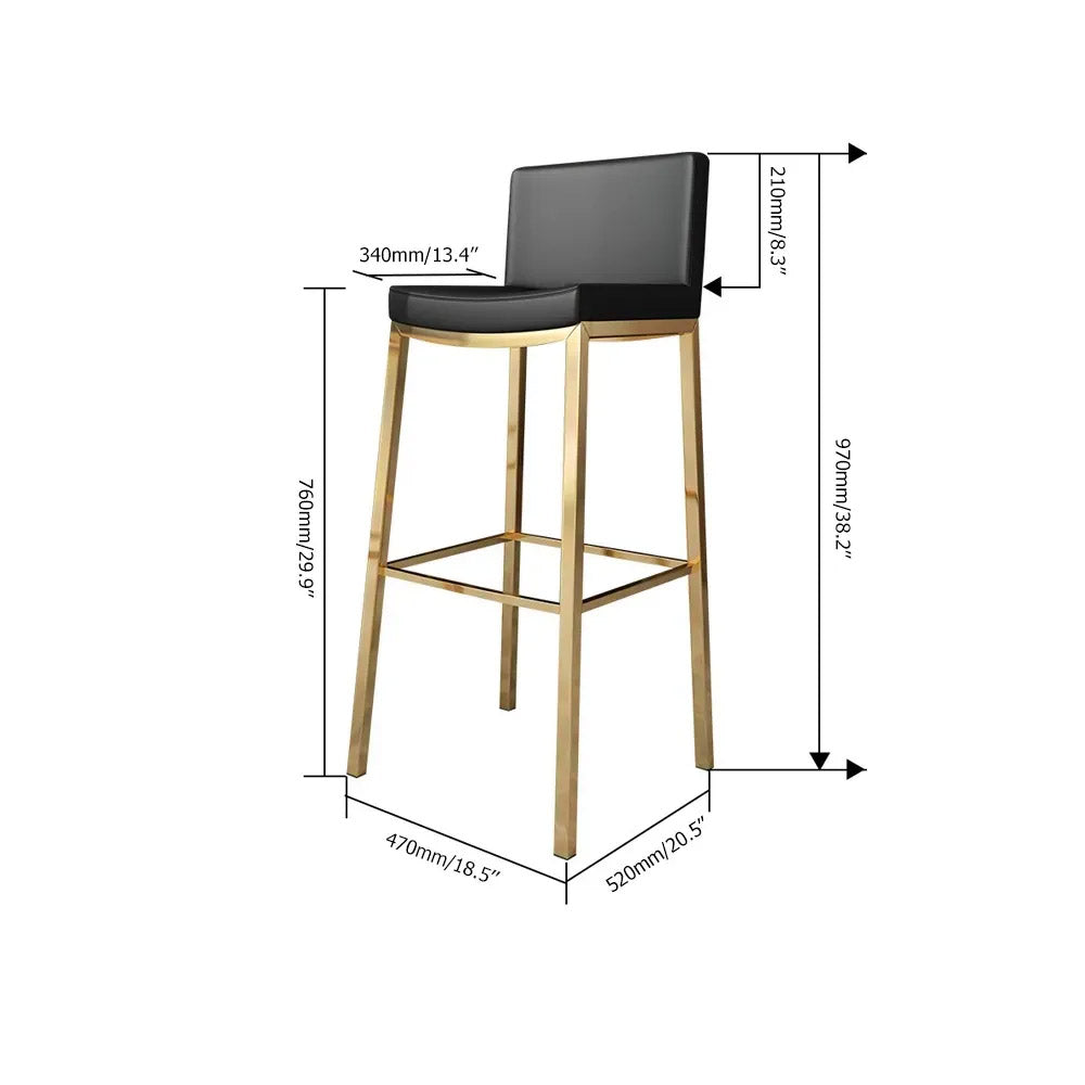 Black Counter Height Bar Stool Faux Leather Upholstery Counter Stool Footrest Set of 2