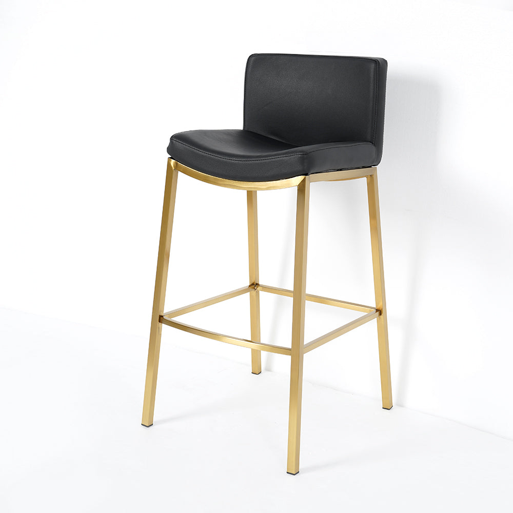 Black Counter Height Bar Stool Faux Leather Upholstery Counter Stool Footrest Set of 2