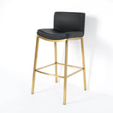 Black Counter Height Bar Stool Faux Leather Upholstery Counter Stool Footrest Set of 2