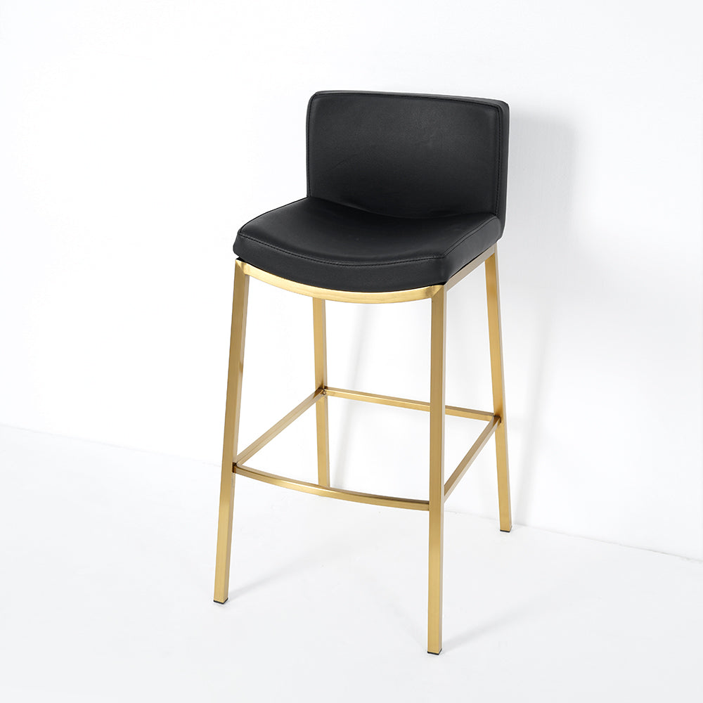 Black Counter Height Bar Stool Faux Leather Upholstery Counter Stool Footrest Set of 2