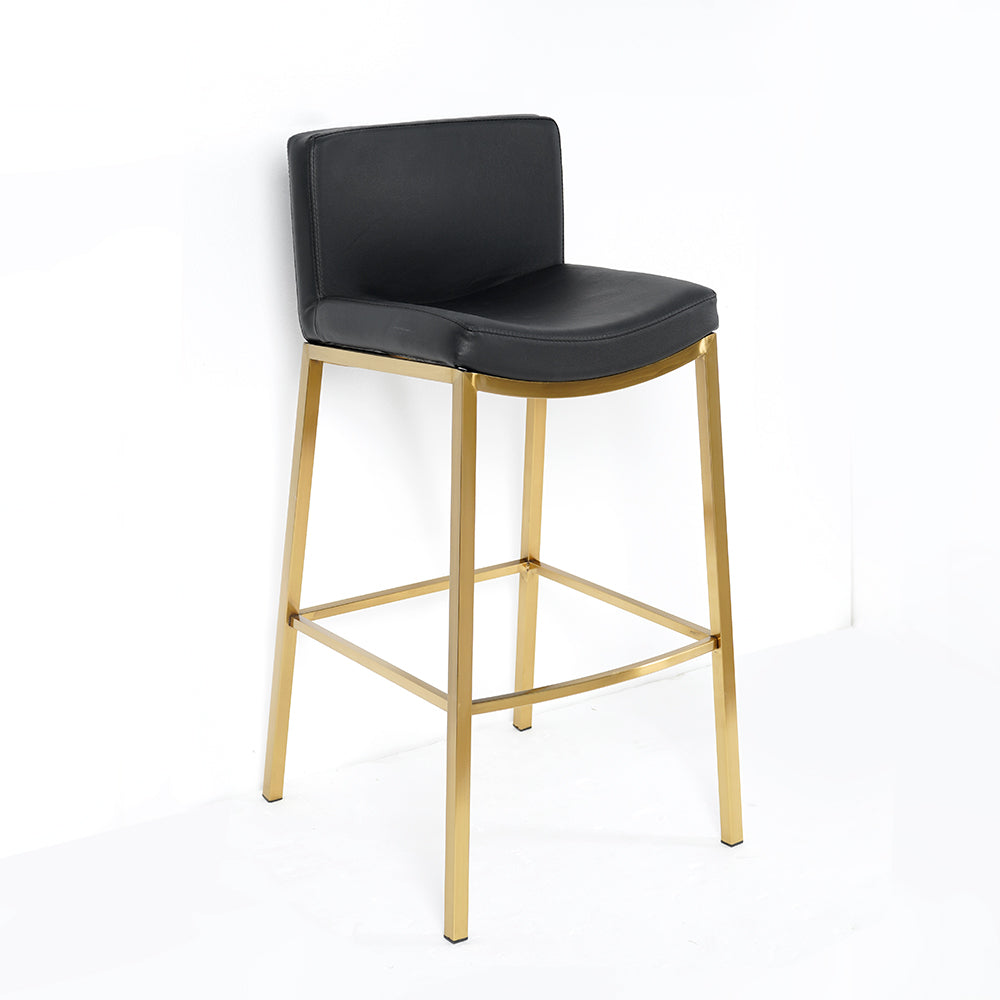 Black Counter Height Bar Stool Faux Leather Upholstery Counter Stool Footrest Set of 2