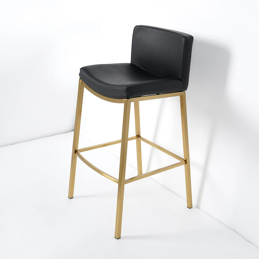 Black Counter Height Bar Stool Faux Leather Upholstery Counter Stool Footrest Set of 2
