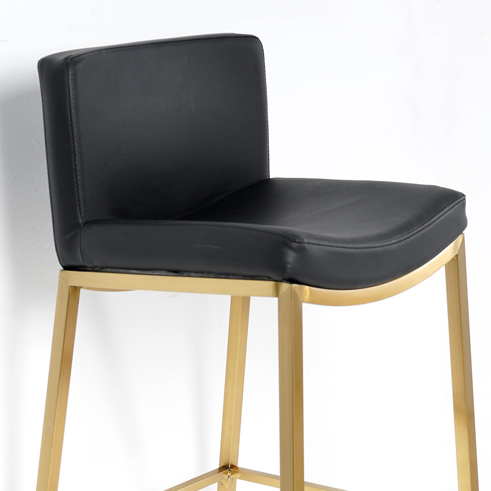 Black Counter Height Bar Stool Faux Leather Upholstery Counter Stool Footrest Set of 2