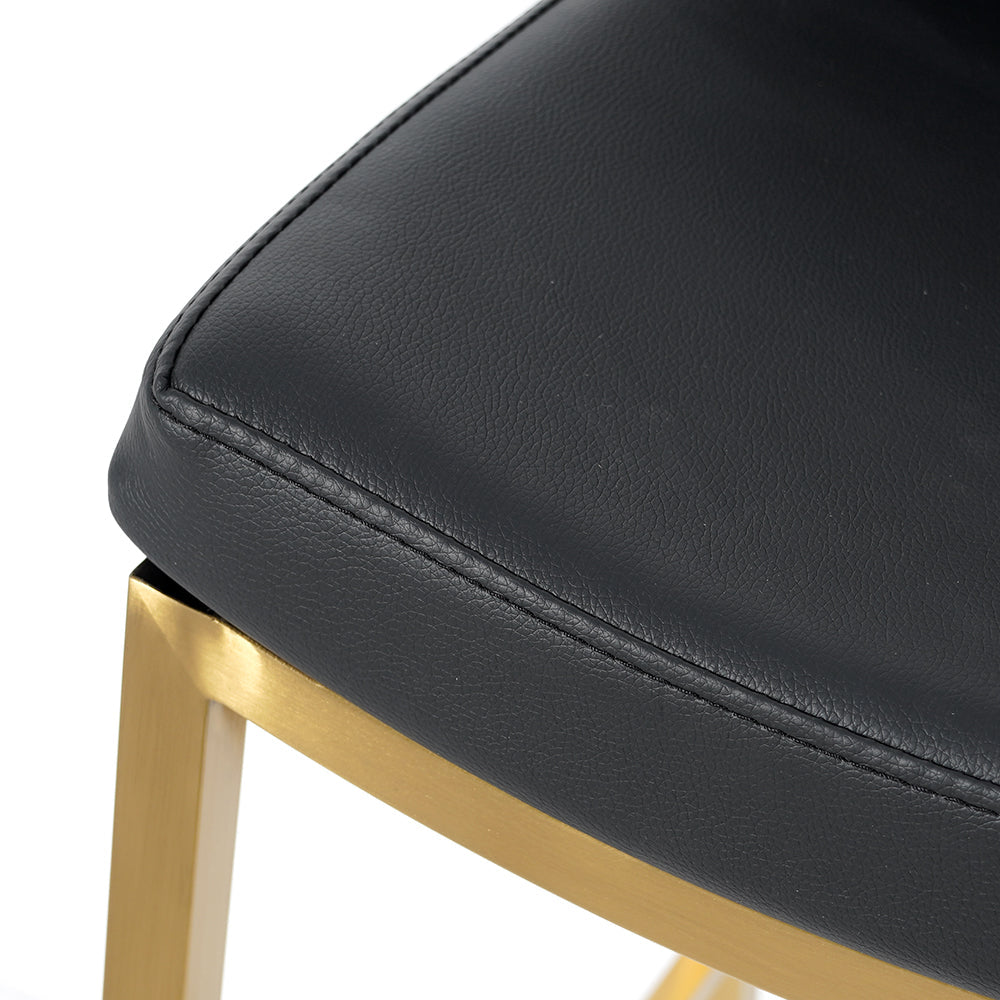 Black Counter Height Bar Stool Faux Leather Upholstery Counter Stool Footrest Set of 2