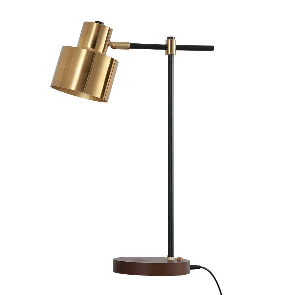 Modern Table Lamp with Wireless Charger USB 1-Light Desktop Touch Lamp in Black & Gold