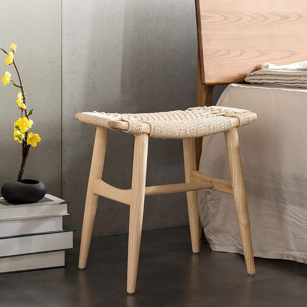 Natural Rattan Ash Wood Stool Ottoman Stool-Furniture,Living Room Furniture,Ottomans & Benches