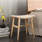 Handwoven Rattan & Ash Wood Ottoman Stool in Natural Finish