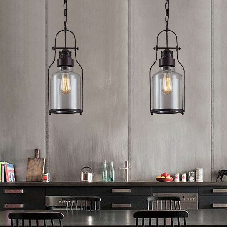 Industrial 1-Light Rust Metal Glass Lantern Pendant Light