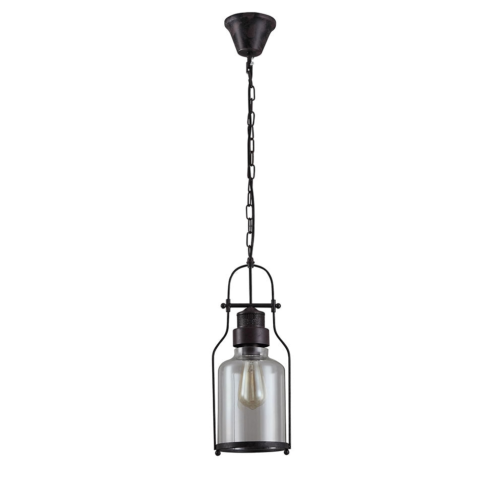 Industrial 1-Light Rust Metal Glass Lantern Pendant Light