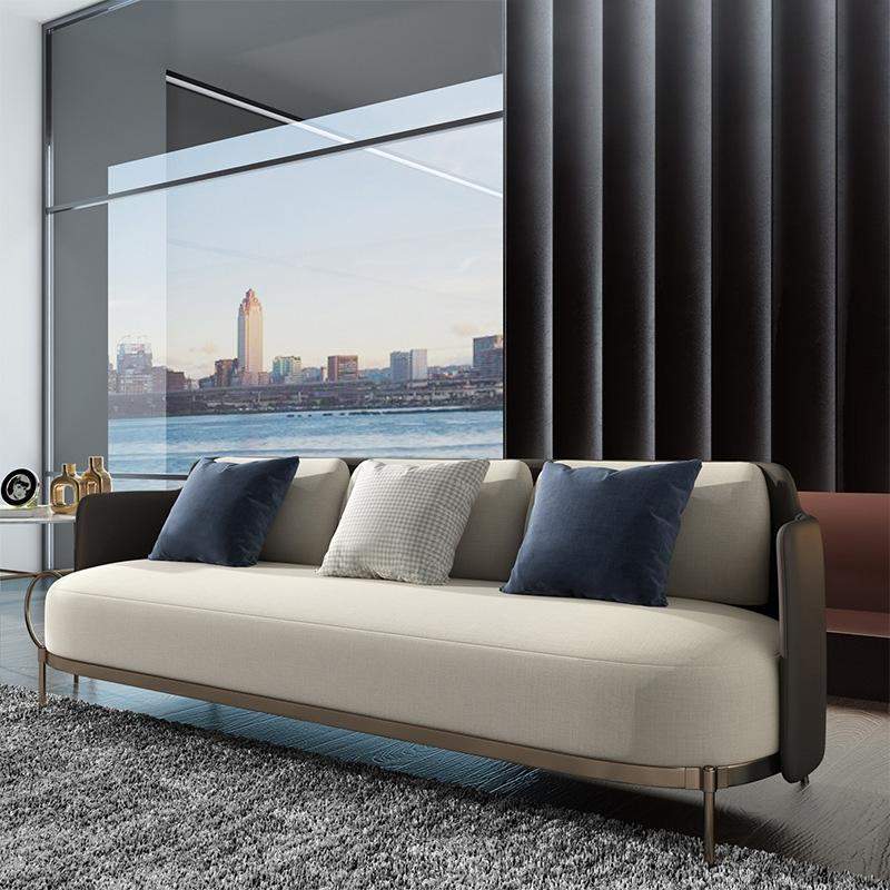 Modern Mid-Century Upholstered Sofa White & Gray Linen Brushed  Microfiber Leather Sofa-Richsoul-Furniture,Living Room Furniture,Sofas & Loveseats