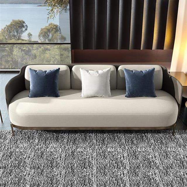 Modern Mid-Century Upholstered Sofa White & Gray Linen Brushed  Microfiber Leather Sofa-Richsoul-Furniture,Living Room Furniture,Sofas & Loveseats