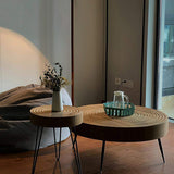 Solid Wood 2 Piece Nesting Coffee Table 3 Leg Natural Wood Veneer