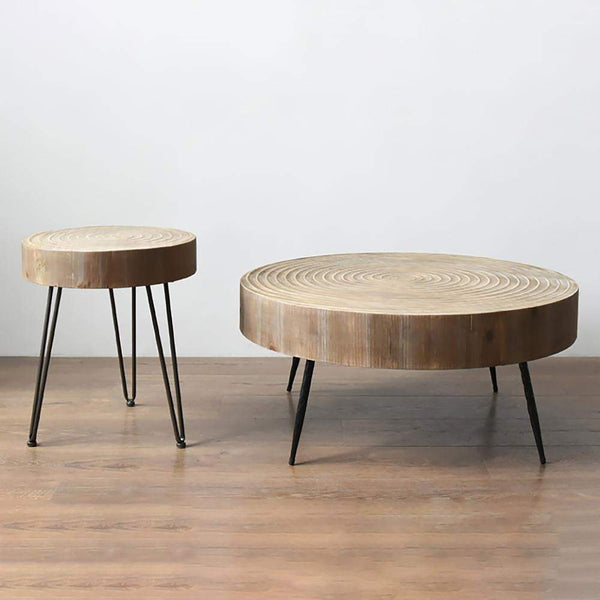 Solid Wood 2 Piece Nesting Coffee Table 3 Leg Natural Wood Veneer ...