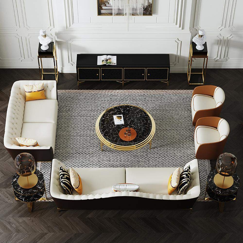 Round Black Marble Gold End Table with Storage Nightstand 2 Tier-Richsoul-End & Side Tables,Furniture,Living Room Furniture