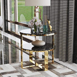 Round Black Marble Gold End Table with Storage Nightstand 2 Tier-Richsoul-End & Side Tables,Furniture,Living Room Furniture