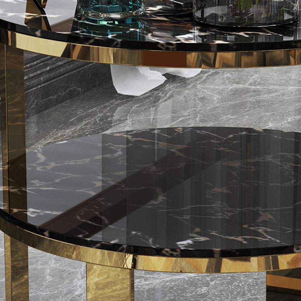 Round Black Marble Gold End Table with Storage Nightstand 2 Tier-Richsoul-End & Side Tables,Furniture,Living Room Furniture