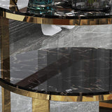 Round Black Marble Gold End Table with Storage Nightstand 2 Tier-Richsoul-End & Side Tables,Furniture,Living Room Furniture