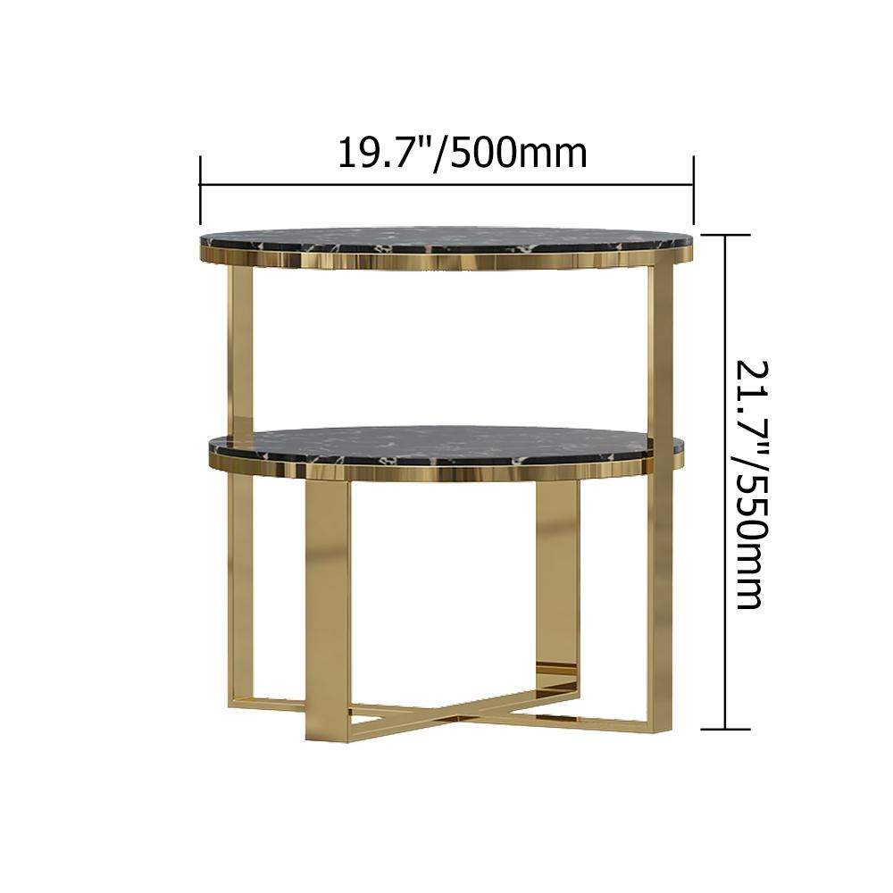 Round Black Marble Gold End Table with Storage Nightstand 2 Tier-Richsoul-End & Side Tables,Furniture,Living Room Furniture