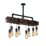 Industrial 8-Light Wood Beam Plumbing Pipe Hanging Bulbs Island Pendant Light