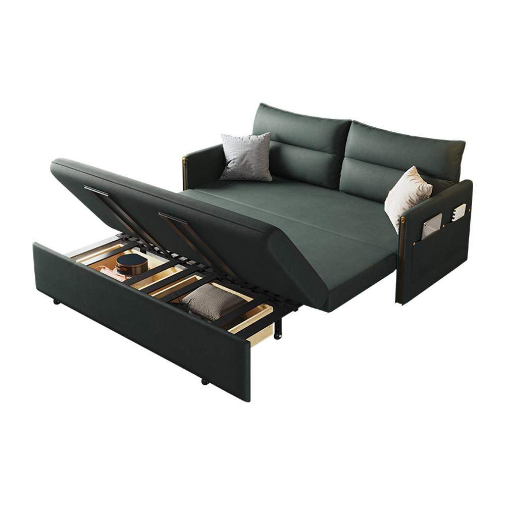 64" Sleeper Sofa Bed Convertible Sofa with Storage Leath-aire Upholstery in Green-Richsoul-Daybeds,Furniture,Living Room Furniture