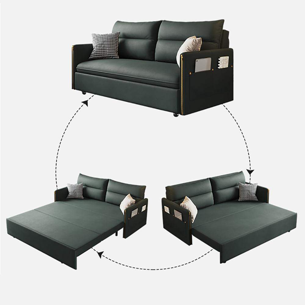 64" Sleeper Sofa Bed Convertible Sofa with Storage Leath-aire Upholstery in Green-Richsoul-Daybeds,Furniture,Living Room Furniture