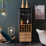 Industrial Loft Bar Cabinet with Storage Wine Glass Holders & Wine Grids & 3 Drawers