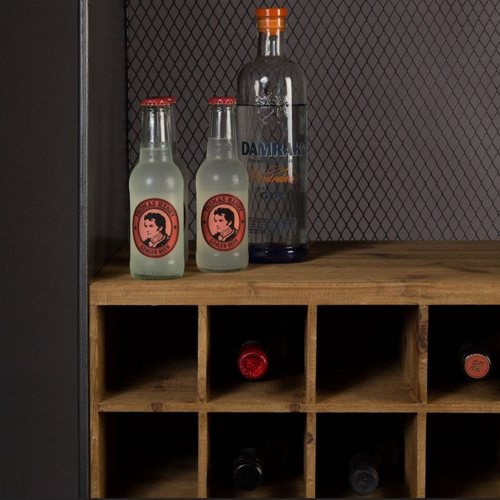 Industrial Loft Bar Cabinet with Storage Wine Glass Holders & Wine Grids & 3 Drawers