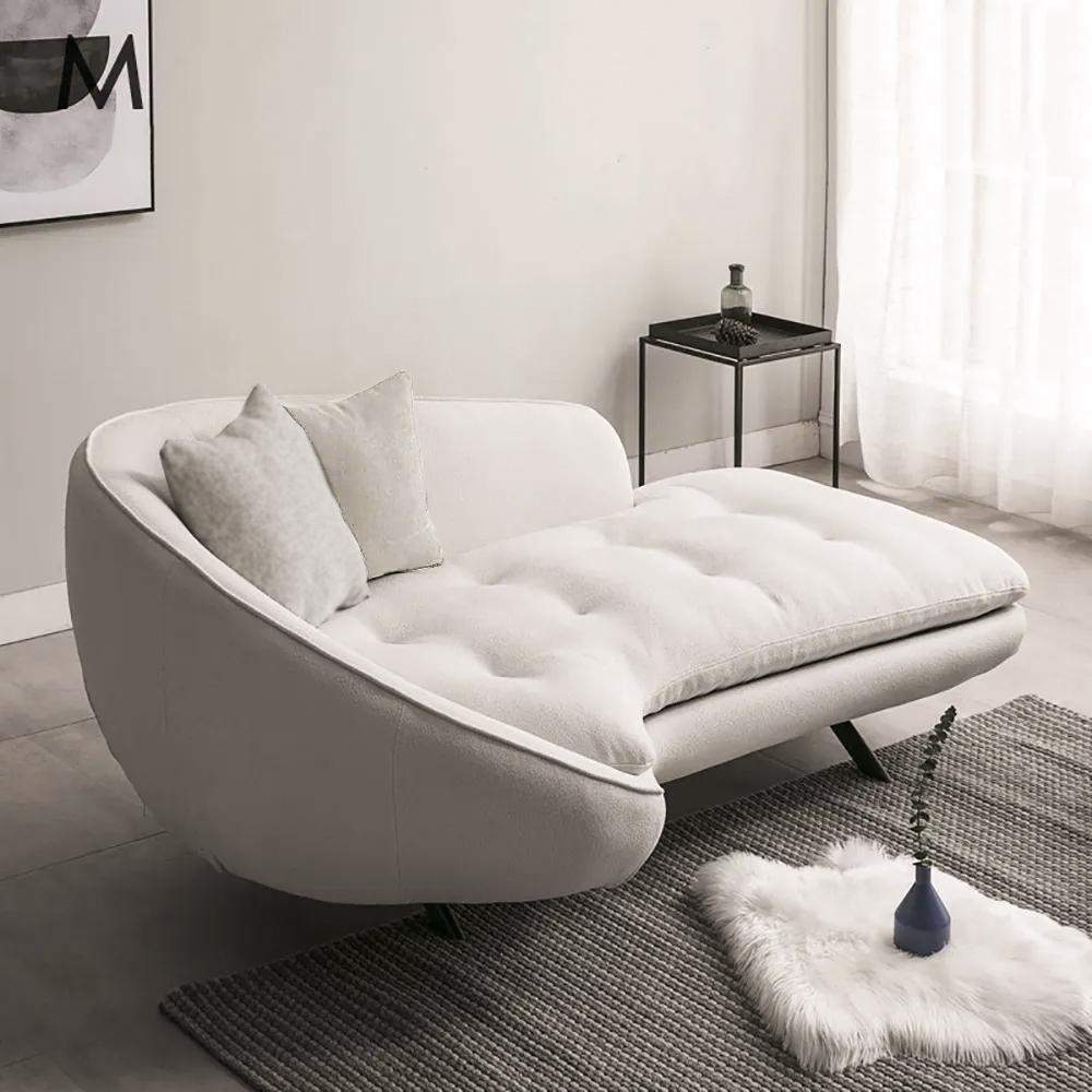 Modern Chaise Longue Sofa Upholstered Linen Sofa 3-Seater Sofa in Steel Legs-Richsoul-Furniture,Living Room Furniture,Sofas & Loveseats