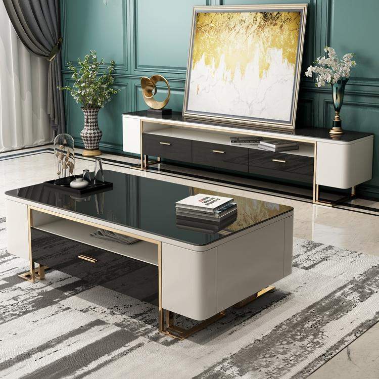 51.2" Hoxo Storage Tempered Glass Top Coffee Table with 2 Drawers & 4 Doors & Shelf-Richsoul-Coffee Tables,Furniture,Living Room Furniture