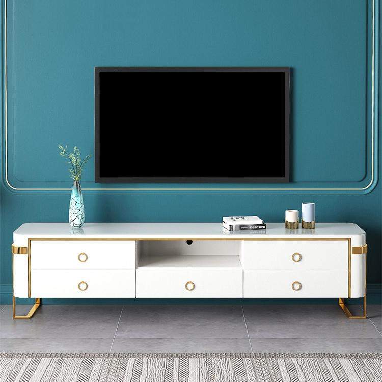 White TV Stand Modern Gold TV Console with Storage Media Cabinet for TVs Up to 78 Inches-Richsoul-Furniture,Living Room Furniture,TV Stands