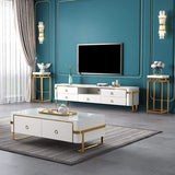White TV Stand Modern Gold TV Console with Storage Media Cabinet for TVs Up to 78 Inches-Richsoul-Furniture,Living Room Furniture,TV Stands
